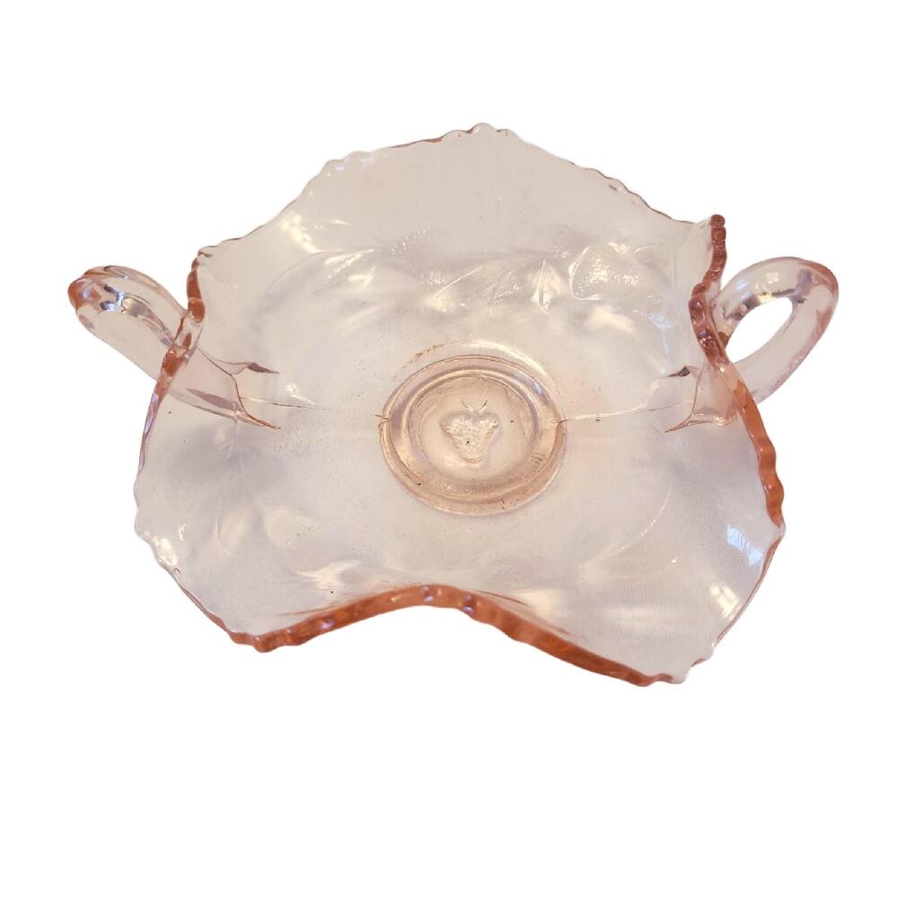 Fenton Strawberry Pink Depression Glass Handled Bon Bon Candy Dish
